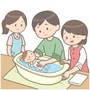 沐浴をする両親