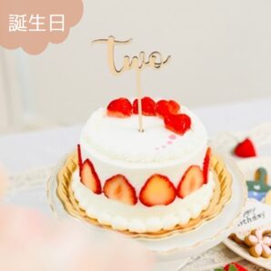two　木製　ケーキトッパー　２歳　誕生日　バースデー　飾り　数字　装飾　記念日　グッズ