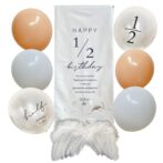 ハーフバースデー　タペストリー　風船　バルーン　天使の羽