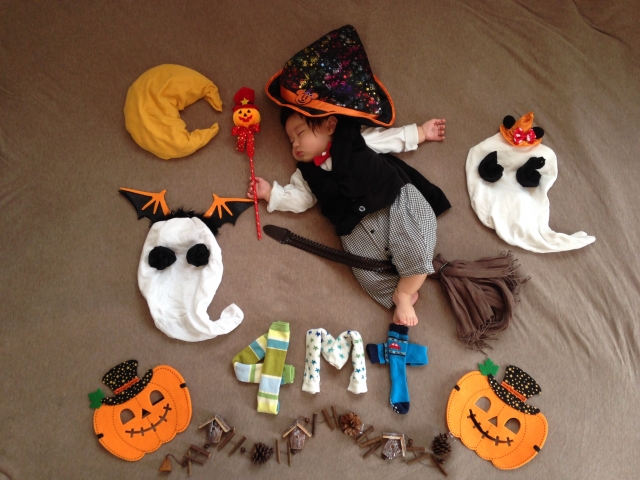 ハロウィンの寝相アート